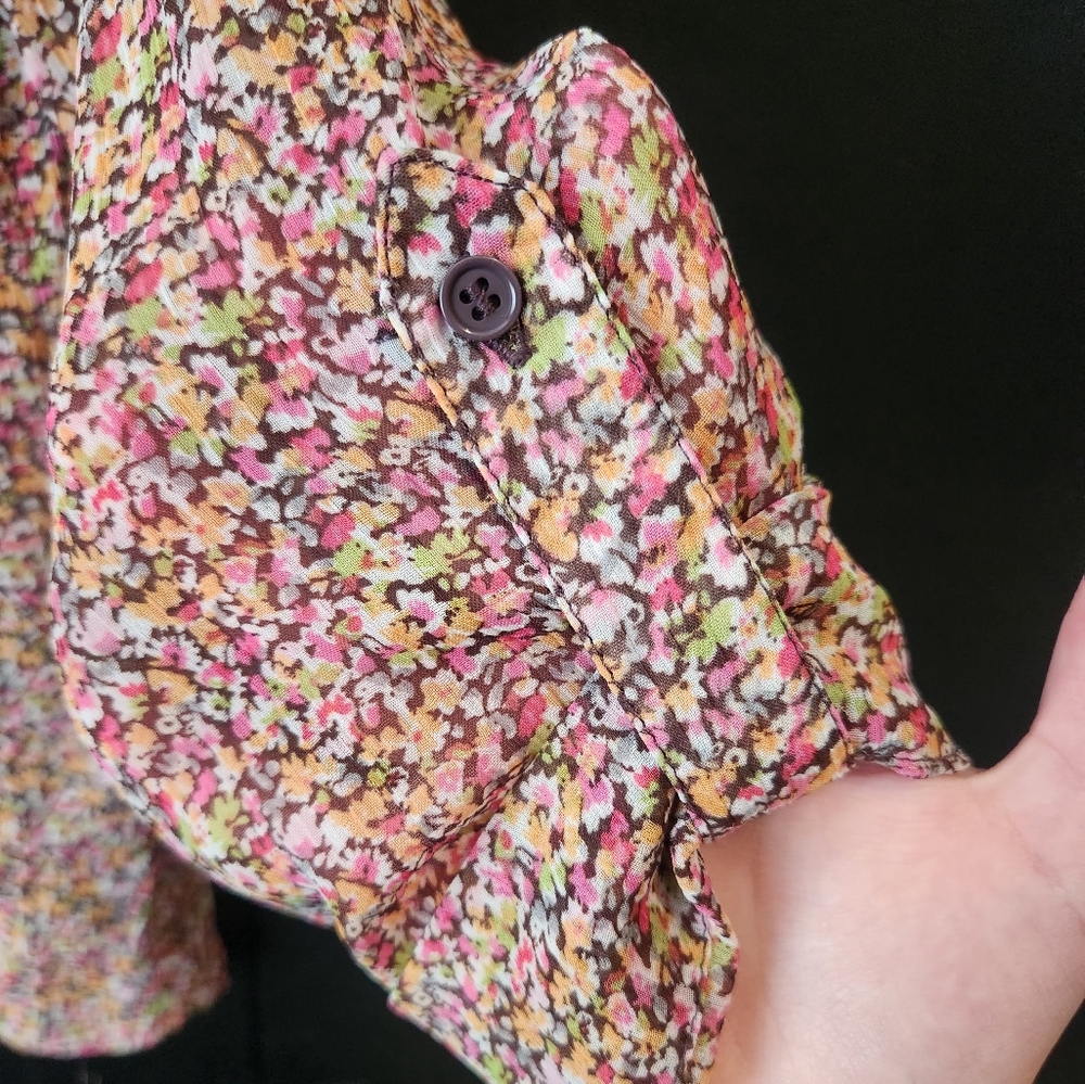Mossimo Floral Sheer Blouse Button Down~size XS - Picture 4 of 5